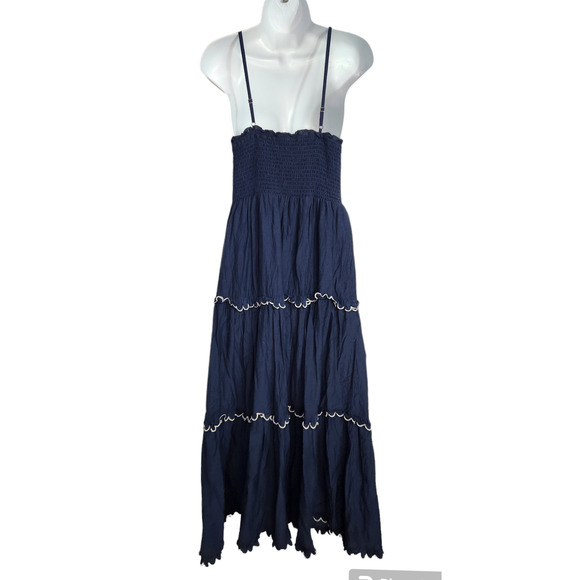 Ann Taylor Smocked Blue Cotton Maxi Dress S - Picture 5 of 6